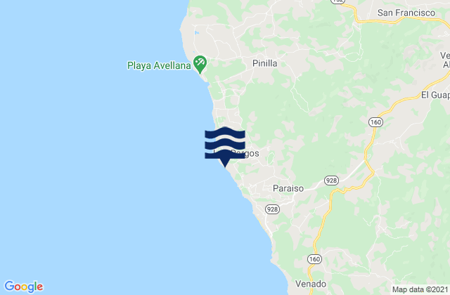 Mapa da tábua de marés em Playa Negra, Costa Rica