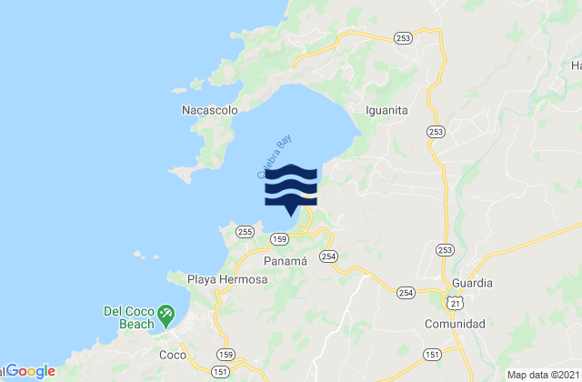 Mapa da tábua de marés em Playa Panama, Costa Rica