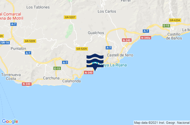 Mapa da tábua de marés em Playa Rijana, Spain