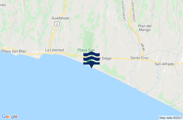 Mapa da tábua de marés em Playa San Diego, El Salvador