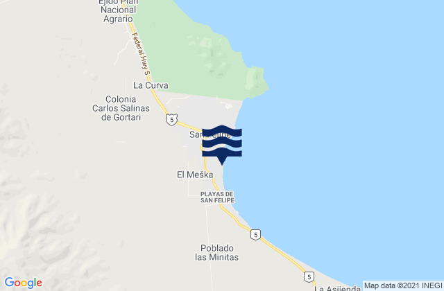 Mapa da tábua de marés em Playa San Felipe, Mexico