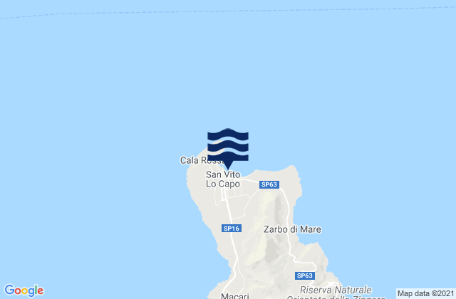 Mapa da tábua de marés em Playa San Vito Lo Capo, Italy