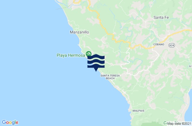 Mapa da tábua de marés em Playa Santa Teresa, Costa Rica