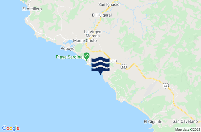 Mapa da tábua de marés em Playa Santana (Playa Jiquelite), Nicaragua