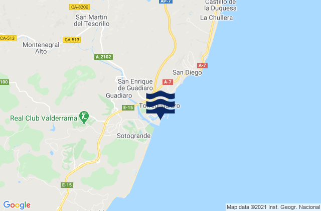 Mapa da tábua de marés em Playa Sotogrande, Spain