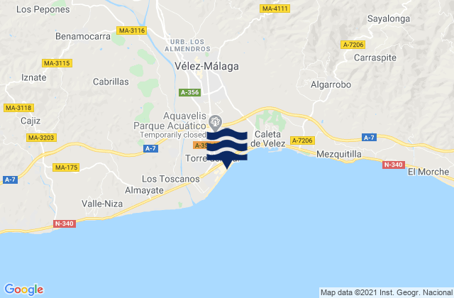 Mapa da tábua de marés em Playa Torre Del Mar, Spain