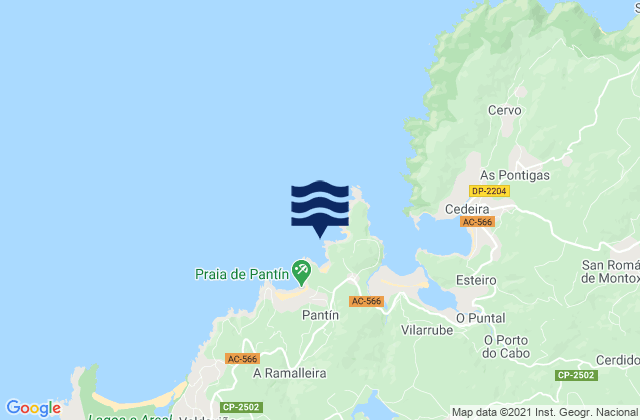 Mapa da tábua de marés em Playa de Baleo, Spain
