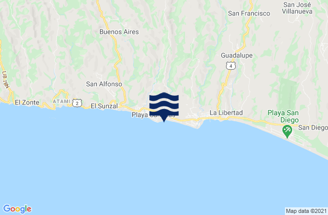 Mapa da tábua de marés em Playa de Conchalío, El Salvador