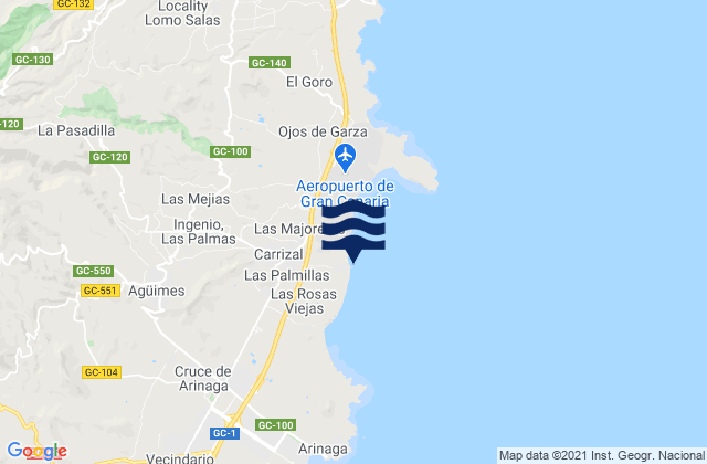 Mapa da tábua de marés em Playa de El Burrero, Spain