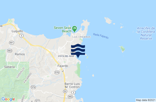 Mapa da tábua de marés em Playa de Fajardo, Puerto Rico