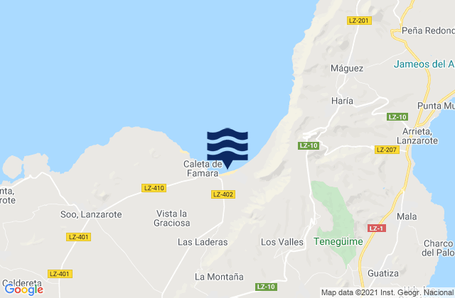 Mapa da tábua de marés em Playa de Famara, Spain