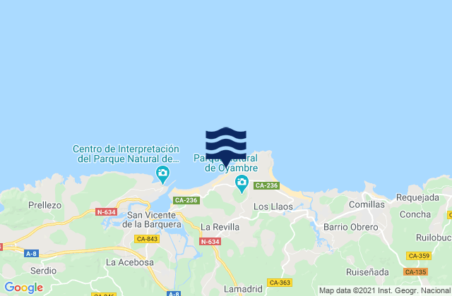 Mapa da tábua de marés em Playa de Gerra, Spain