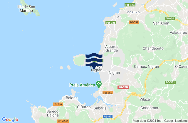 Mapa da tábua de marés em Playa de Madorra, Portugal