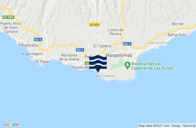 Mapa da tábua de marés em Playa de Meloneras, Spain