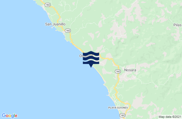 Mapa da tábua de marés em Playa de Nosara, Costa Rica