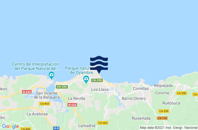 Mapa da tábua de marés em Playa de Oyambre, Spain
