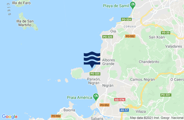 Mapa da tábua de marés em Playa de Patos (El Pico), Portugal