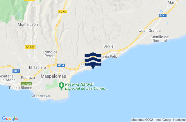 Mapa da tábua de marés em Playa de San Agustín, Spain