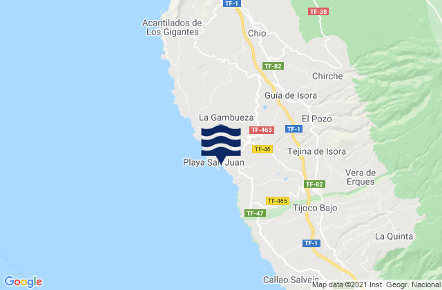 Mapa da tábua de marés em Playa de San Juan, Spain
