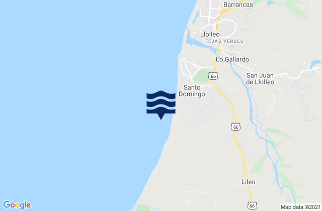 Mapa da tábua de marés em Playa de Santo Domingo, Chile