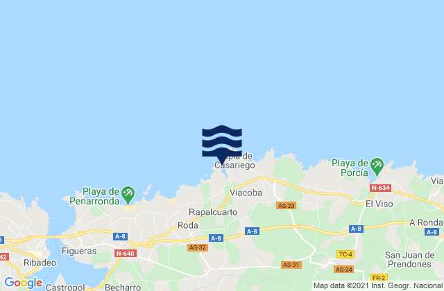 Mapa da tábua de marés em Playa de Tapia, Spain