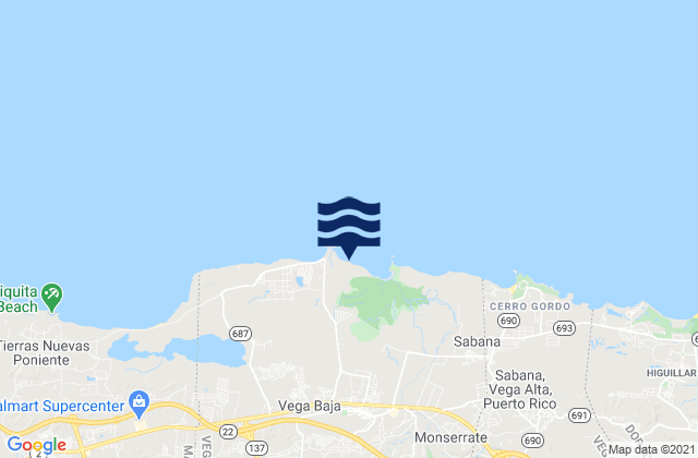 Mapa da tábua de marés em Playa de Vega, Puerto Rico