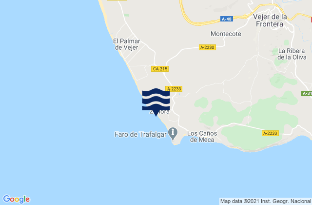 Mapa da tábua de marés em Playa de Zahora, Spain