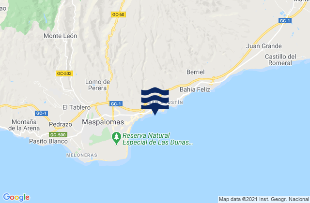 Mapa da tábua de marés em Playa de las Burras, Spain