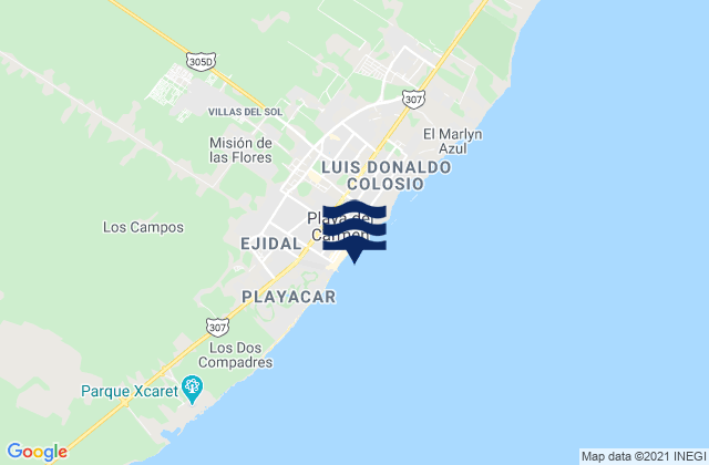 Mapa da tábua de marés em Playa del Carmen, Mexico