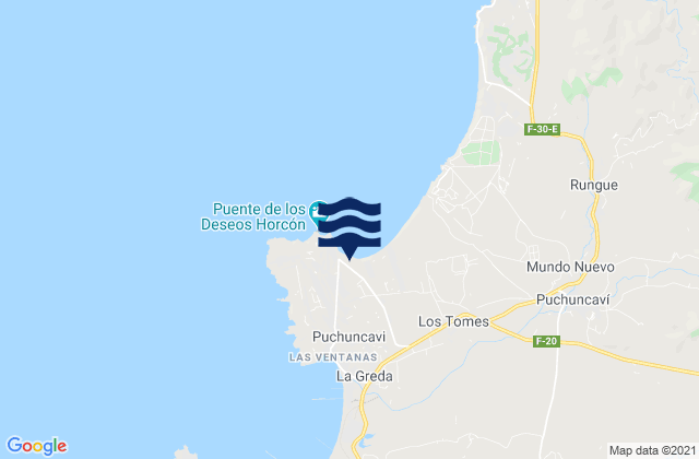 Mapa da tábua de marés em Playa del Horcón, Chile
