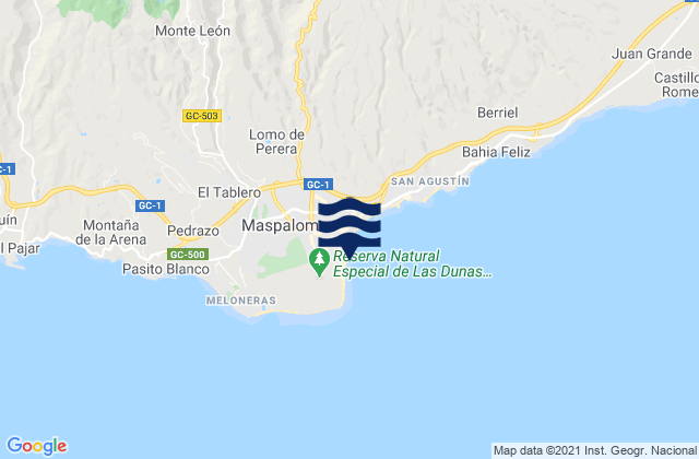 Mapa da tábua de marés em Playa del Inglés, Spain