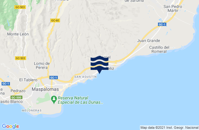 Mapa da tábua de marés em Playa del Águila, Spain