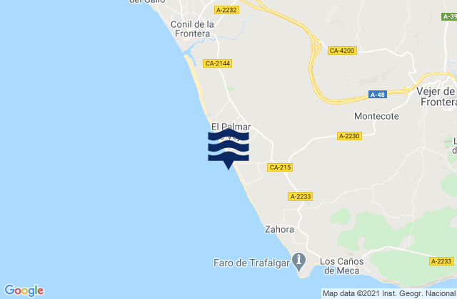 Mapa da tábua de marés em Playa el Palmar, Spain