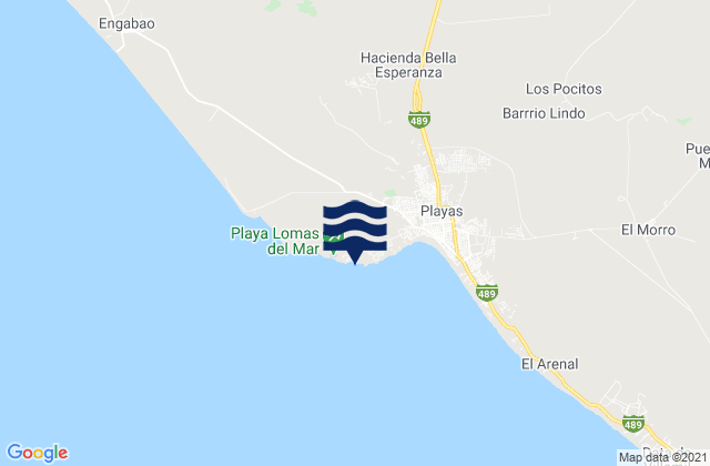 Mapa da tábua de marés em Playas (Guayaquil), Ecuador