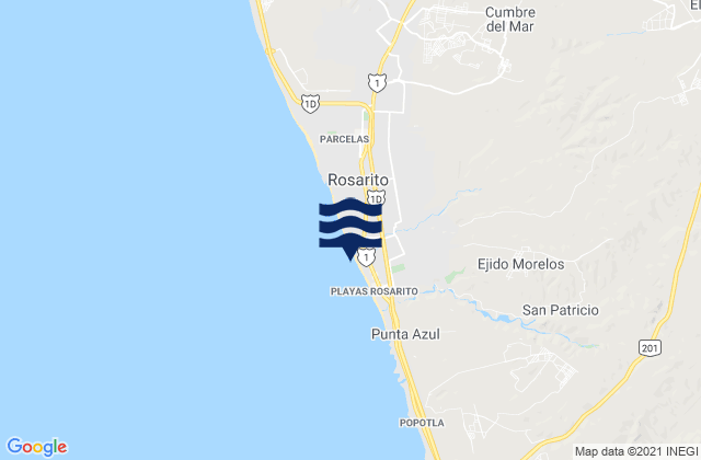Mapa da tábua de marés em Playas Rosarito, Mexico