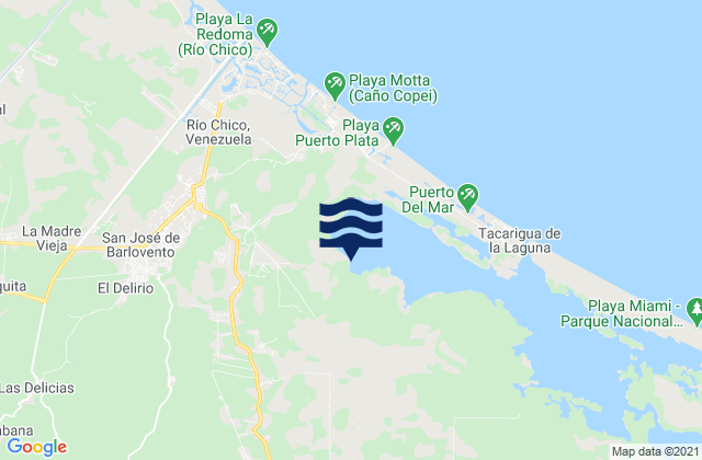Mapa da tábua de marés em Playita, Venezuela