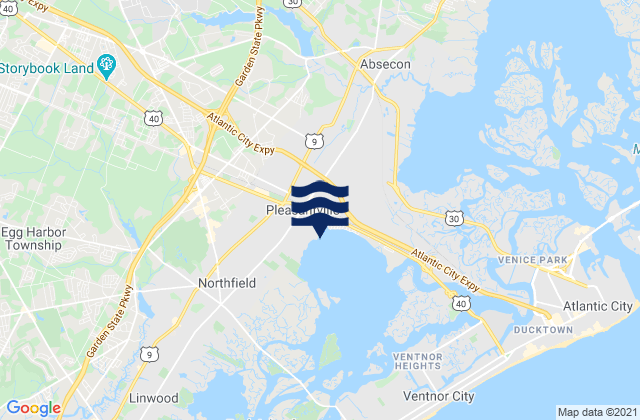 Mapa da tábua de marés em Pleasantville (Lakes Bay), United States
