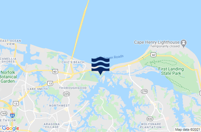 Mapa da tábua de marés em Pleasure House Point, United States