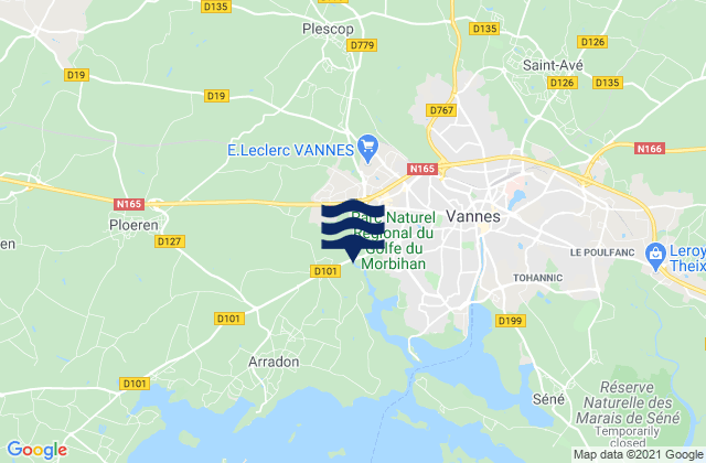 Mapa da tábua de marés em Plescop, France
