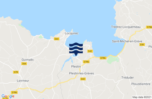 Mapa da tábua de marés em Plestin-les-Grèves, France