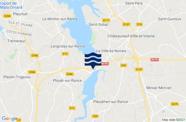 Mapa da tábua de marés em Pleudihen-sur-Rance, France