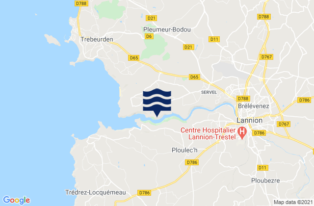 Mapa da tábua de marés em Pleumeur-Bodou, France