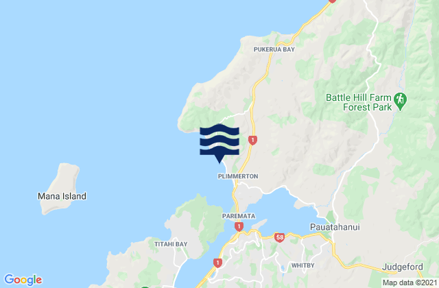 Mapa da tábua de marés em Plimmerton Beach, New Zealand
