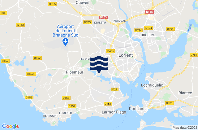 Mapa da tábua de marés em Ploemeur, France