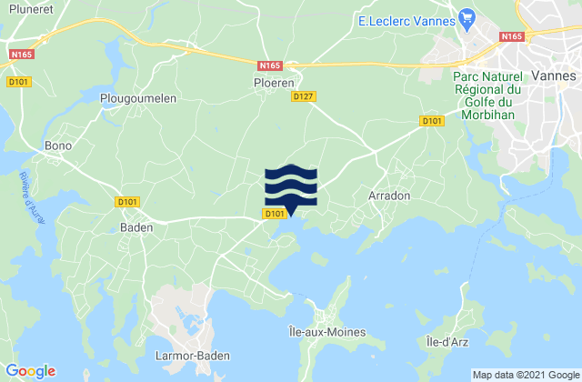 Mapa da tábua de marés em Ploeren, France