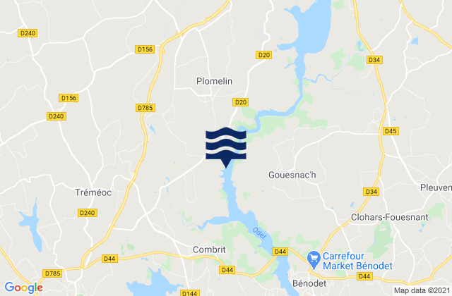 Mapa da tábua de marés em Plomelin, France