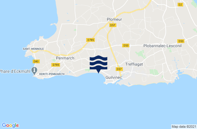 Mapa da tábua de marés em Plomeur, France
