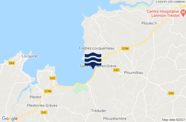 Mapa da tábua de marés em Plouaret, France