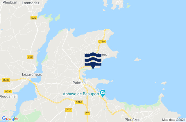 Mapa da tábua de marés em Ploubazlanec, France