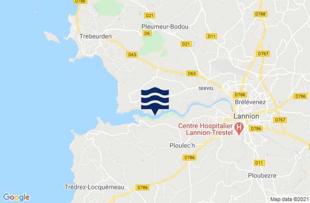 Mapa da tábua de marés em Ploubezre, France